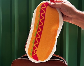 Hot Dog Zipper Pouch: Canvas Snack Bag, Toiletry & Makeup Case