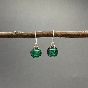 Green Dichroic Glass Earrings | Emerald Isle | Handmade Glass Jewelry | Sterling Silver Earrings | Unique Gift for Her