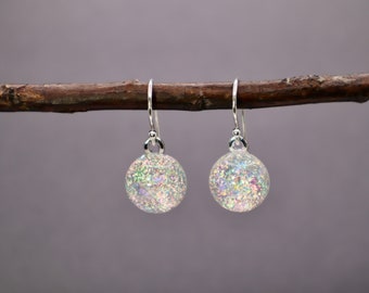 White Ice Dichroic Glass Opal Style Earrings