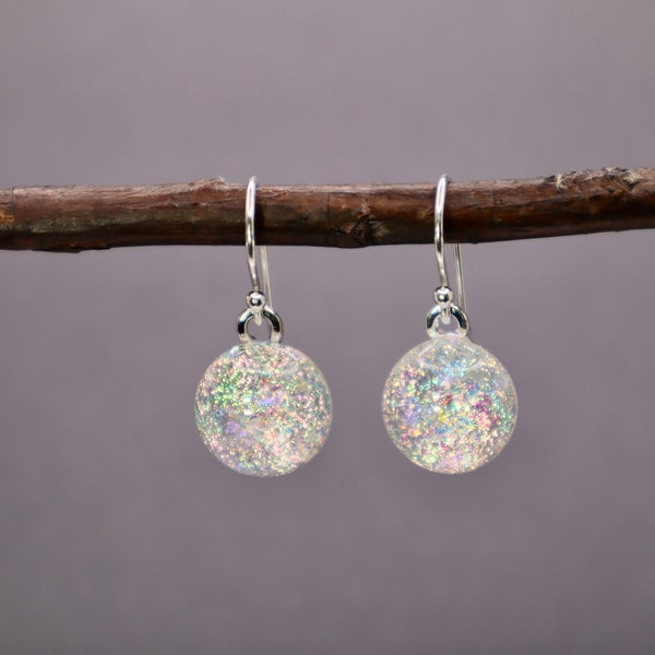 White Ice Dichroic Glass Opal Style Earrings