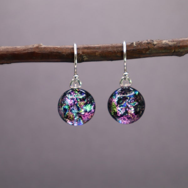 Rainbow Dichroic Glass Earrings, Three Color Variations