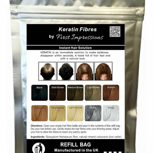 100% Natural Keratin Hair Building Fibres Refill For Hair Loss - Solution For Balding Receding Hairline Thin Hair Thicken Conceal Hide Bald