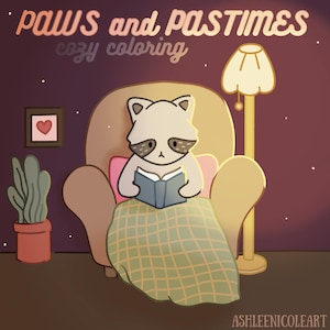 paws and pastimes cozy coloring book| cute coloring book| printable coloring pages| instant download coloring pages