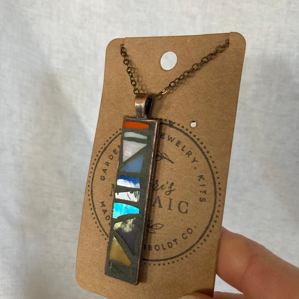 Copper multi colored mosaic pendant