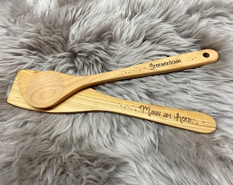 Pointed cooking spoon, spatula, risotto spoon personalized from oiled cherry wood