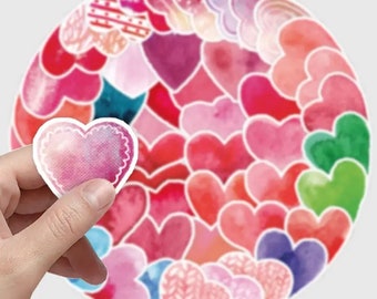 50pcs hearts Waterproof Stickers for Tablets, Laptops, Guitars, and Room Decor - Romantic Gift Idea.