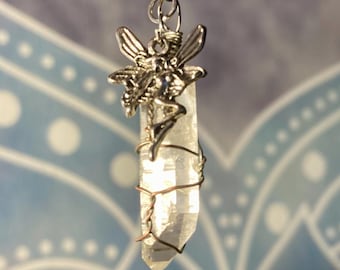 Hand-Mined Clear Quartz Fairy Necklace | Boho Pendant Jewelry