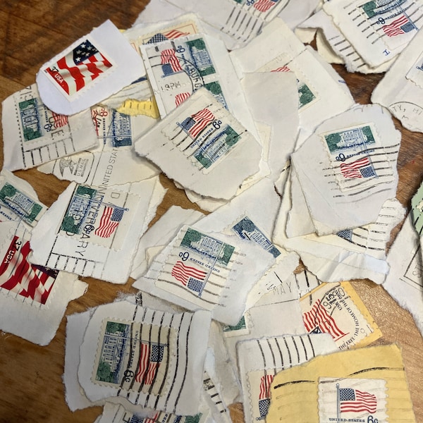 LOT of Cancelled stamps Vintage American flag