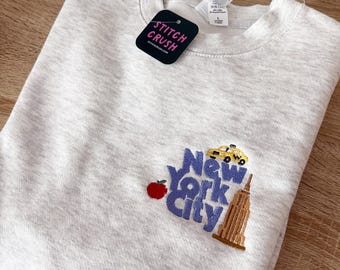 New York City Icons Städte besticktes Sweatshirt mit Rundhalsausschnitt