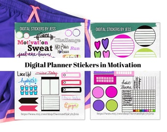 Digital Planner Stickers in Motivate Workout Theme