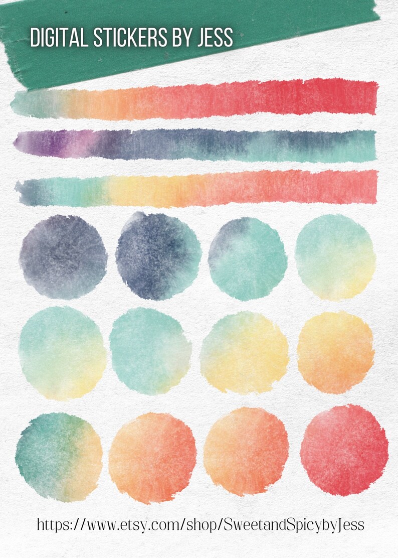 Digital Washi Tape for GoodNotes in Water Color Rainbows image 2