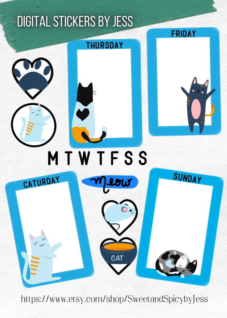 CATS Digital Stickers for GoodNotes Planner or CAT Bujo image 3