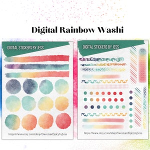 Digital Washi Tape for GoodNotes in Water Color Rainbows image 1