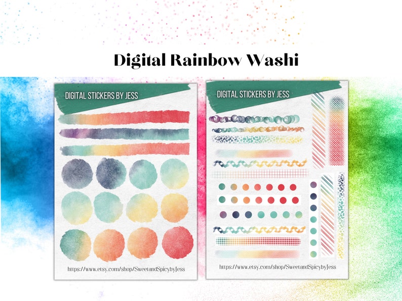 Digital Washi Tape for GoodNotes in Water Color Rainbows image 1