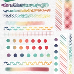 Digital Washi Tape for GoodNotes in Water Color Rainbows image 3