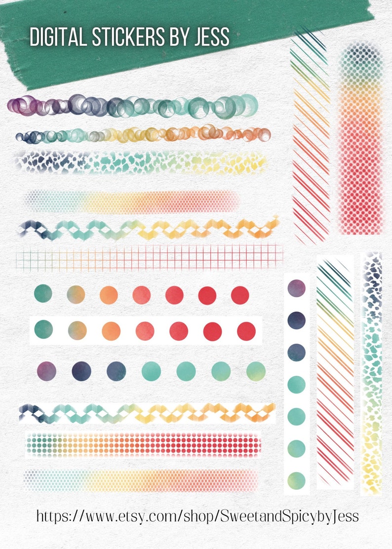 Digital Washi Tape for GoodNotes in Water Color Rainbows image 3