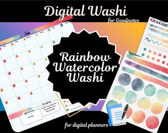 Digital Bujo, Washi Stickers in Rainbow Watercolor, Hobonichi
