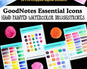 Watercolor hand painted digital stickers for Goodnotes Digital Planners | Digital Planner Stickers | Mom Digital Planner