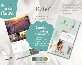 Boho Semi Custom Brand Kit Template and Logo Kit for Canva