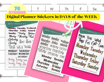 Pre-Cropped Goodnotes Stickers "Days of the Week" 10 Pack