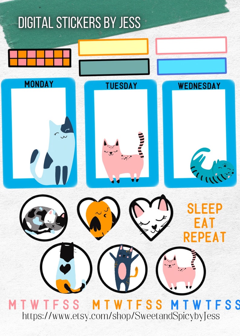 CATS Digital Stickers for GoodNotes Planner or CAT Bujo image 2