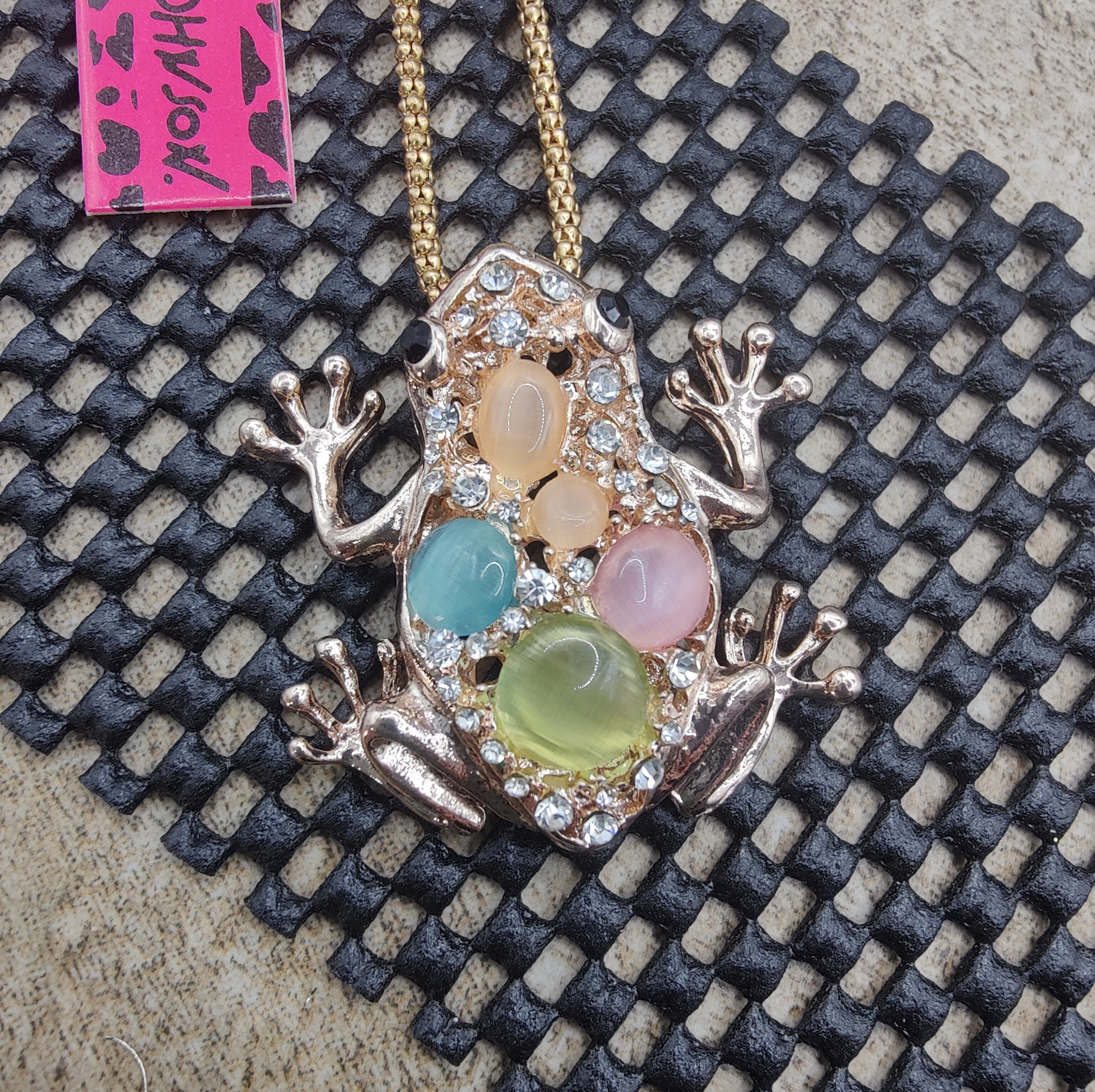 Betsey Johnson Frog Necklace Frog Pendant with multi color opal