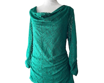 Style & Co. Green Lace Cowl Neck Rouched Blouse