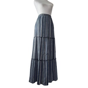 Robert Louis Blue, Black & White Boho Print Elastic Waist A-Line Maxi Skirt