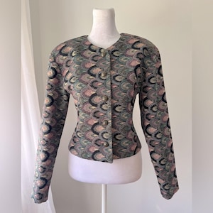 Vintage ‘90s Nordstrom Point of View Multicolor Peacock Print Button Down Jacket