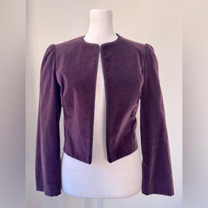 Vintage ‘80s J. Ashford Purple Velvet Cropped Open Front Jacket