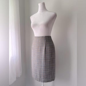 Vintage 90er Jahre Gianni Petite Hellblauer & Brauner knielanger Bleistiftrock mit Strukturmuster