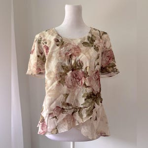 ヴィンテージ Y2K R&M Richards プチクリーム フローラルプリント 半袖ブラウス