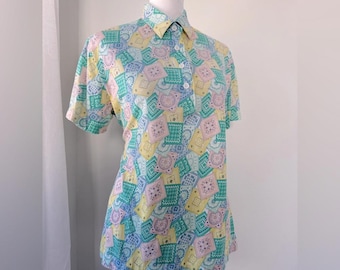 Koszulka polo z krótkim rękawem w stylu vintage z lat 90. David Smith Pastel Cottagecore Print