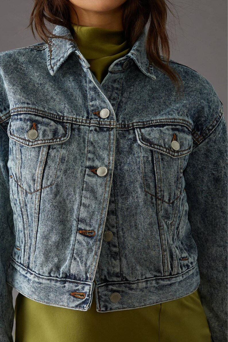 Anthropologie Aves Les Filles cropped denim truckerjack afbeelding 5