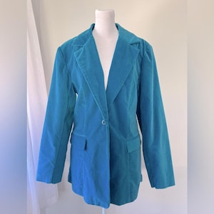 Vintage 90er Jahre Denim & Co. Einreihiger Blazer aus himmelblauem Samt