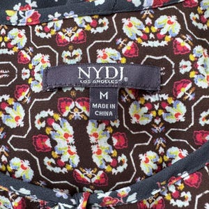 NYDJ Los Angeles Multicolored Floral Print Tie Neck Short Sleeve Blouse image 5