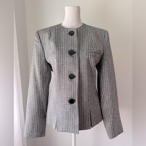 Vintage 90er J. Gallery Black & White Strukturierter Kragenloser Blazer