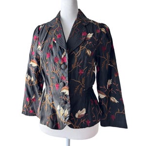 Vintage Y2K Pepper USA Black Floral Embroidered Elastic Waist Lightweight Jacket