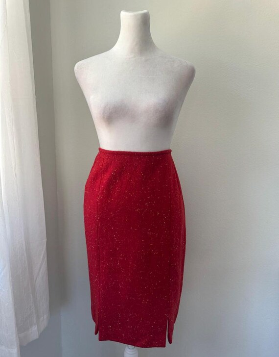 Vintage ‘90s Albert Nipon Red Wool Pencil Skirt - image 2