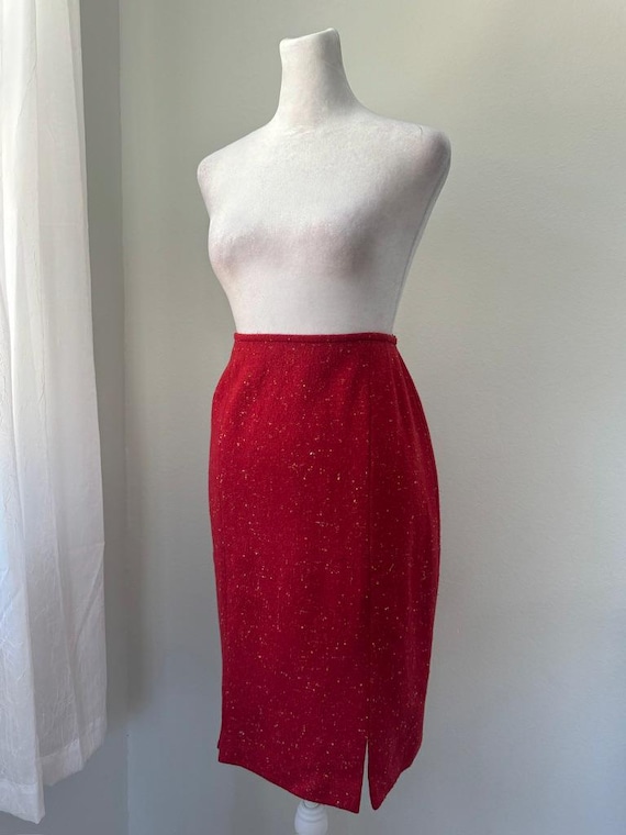 Vintage ‘90s Albert Nipon Red Wool Pencil Skirt - image 3