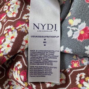 NYDJ Los Angeles Multicolored Floral Print Tie Neck Short Sleeve Blouse image 6