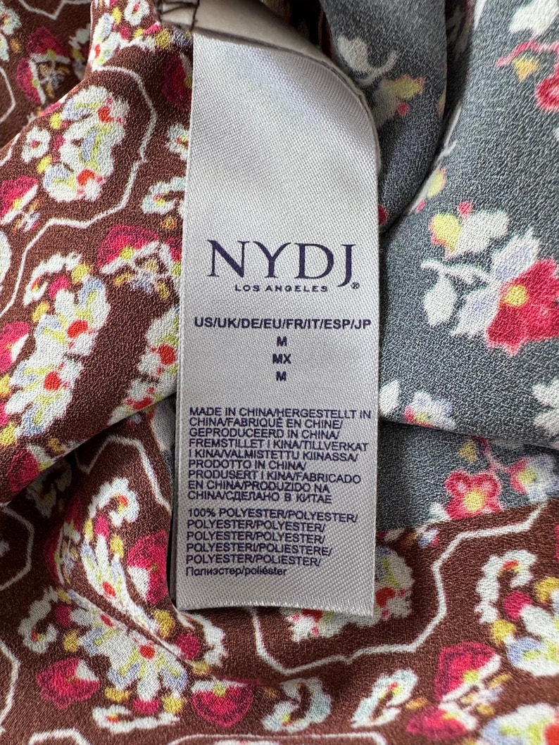 NYDJ Los Angeles Multicolored Floral Print Tie Neck Short Sleeve Blouse image 6
