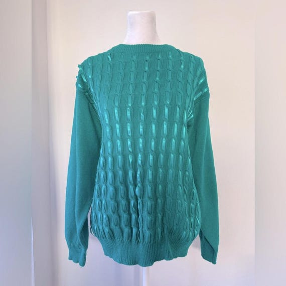 Vintage ‘90s Blair Boutique Teal Woven Ribbon Relaxed Fit Sweater