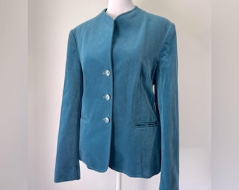 Vintage ‘80s Personal (Leslie Fay) Teal Niedieck Velvet Collarless Blazer