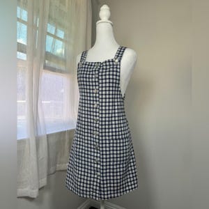 blue checkered overall dress Plus Size Overall Pinafore Dress for Women Plaid Printed Adjustable Straps Skirt