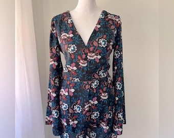 Vintage Y2K Timing Black Floral Print V-Neck Long Sleeve Romper