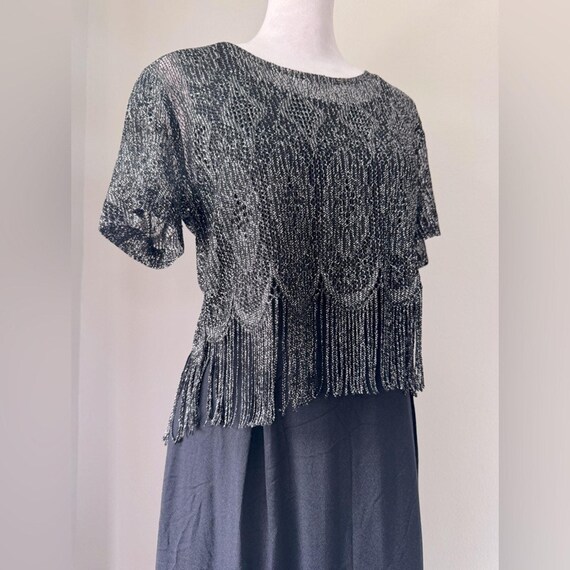 Vintage '90s Black Scoop Neck Sleeveless Maxi Dress w/ Metallic Fringed Topper Vintage '90s Black Scoop Neck Sleeveless Maxi Dress w/ Metallic Fringed Topper