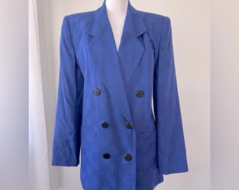 Vintage ‘90s Worthington Dark Periwinkle Checker Print Double Breasted Blazer