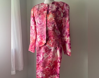 Vintage jaren 90 Anne Crimmins for Umi Collections 100% zijden rokkostuum met bloemenprint