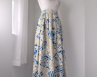 Falda midi vintage de los 90 con estampado abstracto en azul, blanco y tostado Melrose
